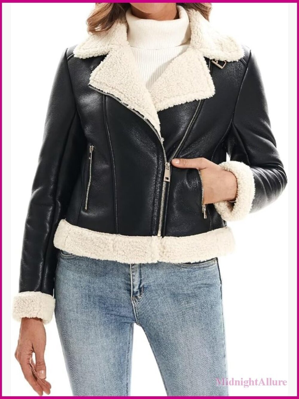 Faux Shearling Moto Jacket Cropped Faux Leather Winter Coat
